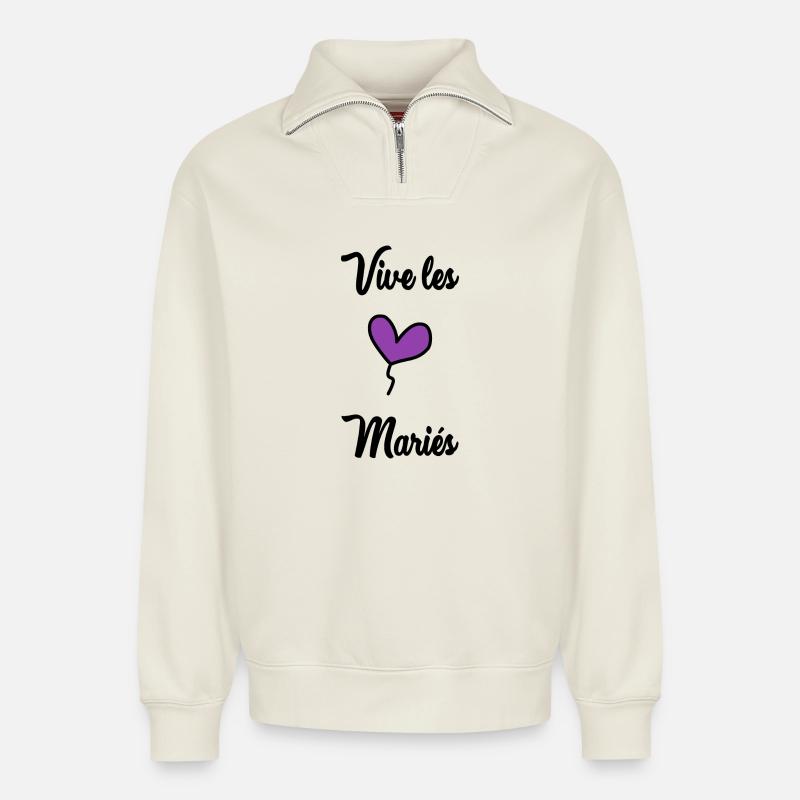 ES LEBE DAS BRAUTPAAR - Relaxed Unisex Organic Half Zip Sweatshirt – von SPREAD - Naturweiß