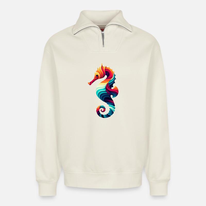 Seepferdchen - Relaxed Unisex Organic Half Zip Sweatshirt – von SPREAD - Naturweiß
