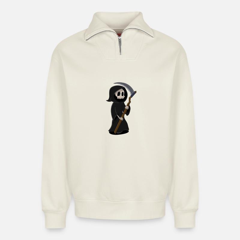 Skull - Relaxed Unisex Organic Half Zip Sweatshirt – von SPREAD - Naturweiß