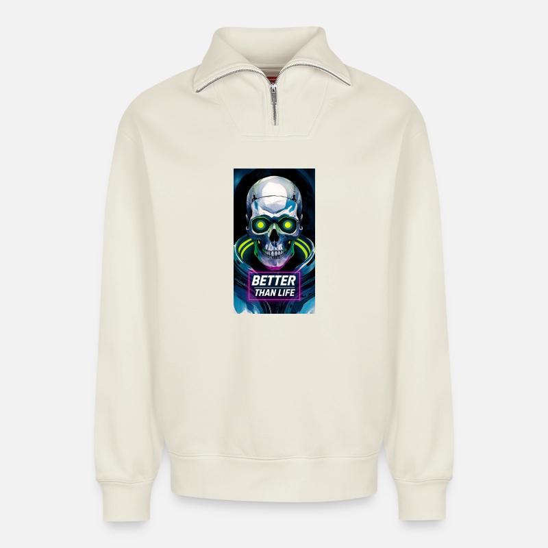 Schädel - Relaxed Unisex Organic Half Zip Sweatshirt – von SPREAD - Naturweiß