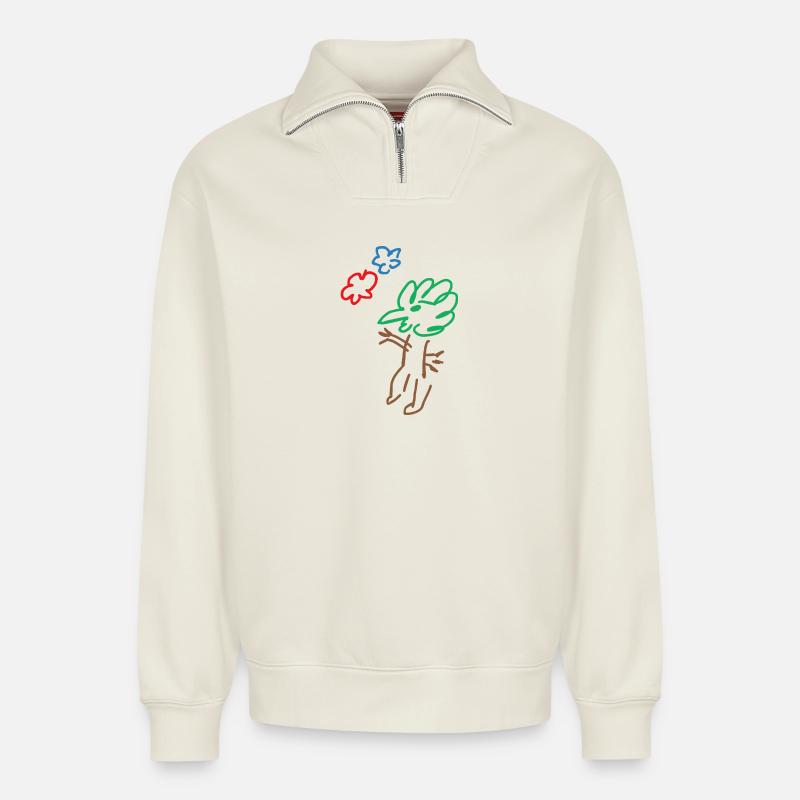 Vogel - Bird - Baum - Tree - Natur - Abstrakt - Relaxed Unisex Organic Half Zip Sweatshirt – von SPREAD - Naturweiß