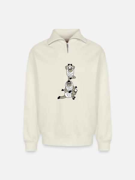 Tired_Sad_Sleepy_Sheep_Yoga_Meditating_5 - Relaxed Unisex Organic Half Zip Sweatshirt – by SPREAD - off white
