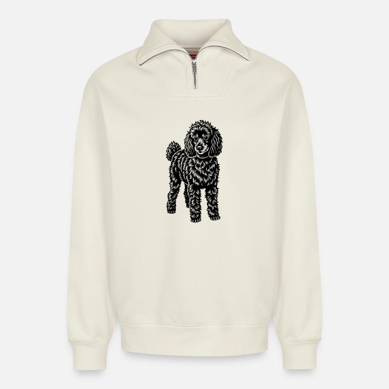 poodle - Relaxed Unisex Organic Half Zip Sweatshirt – by SPREAD - off white