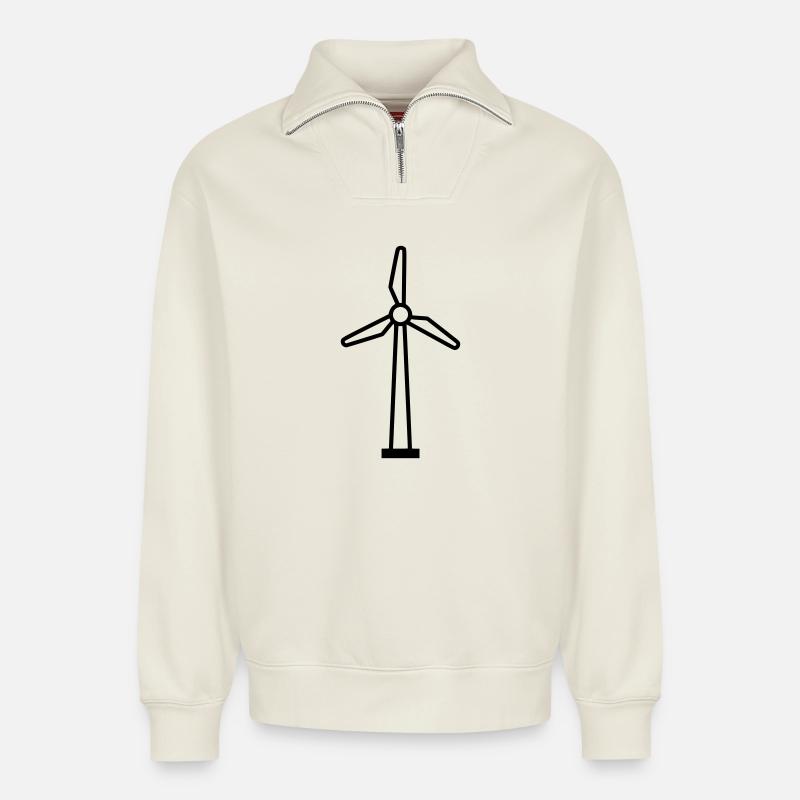 Énergie des éoliennes - Sweat unisexe décontracté en coton biologique à demi-zip – de SPREAD - blanc cassé