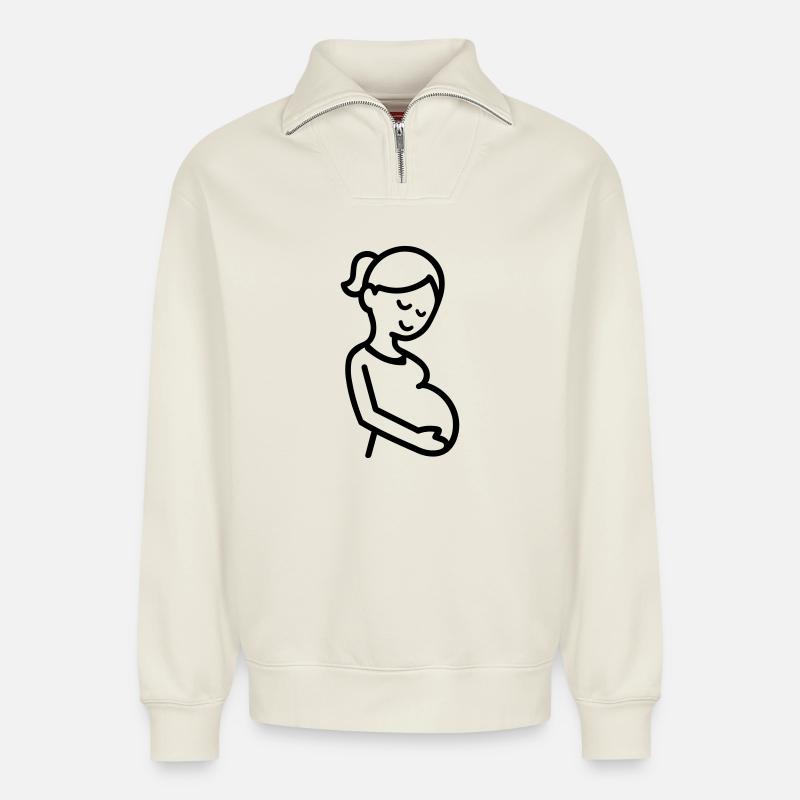 Schwangere - Relaxed Unisex Organic Half Zip Sweatshirt – von SPREAD - Naturweiß