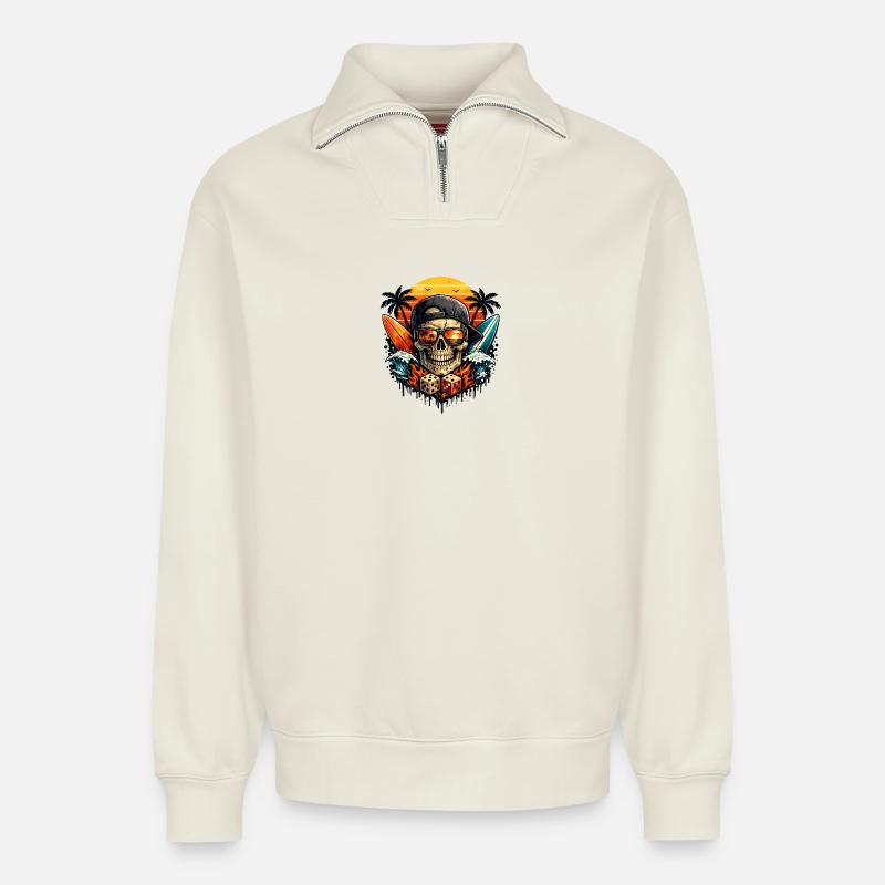 Sunset Skull Vibes - Relaxed Unisex Organic Half Zip Sweatshirt – von SPREAD - Naturweiß