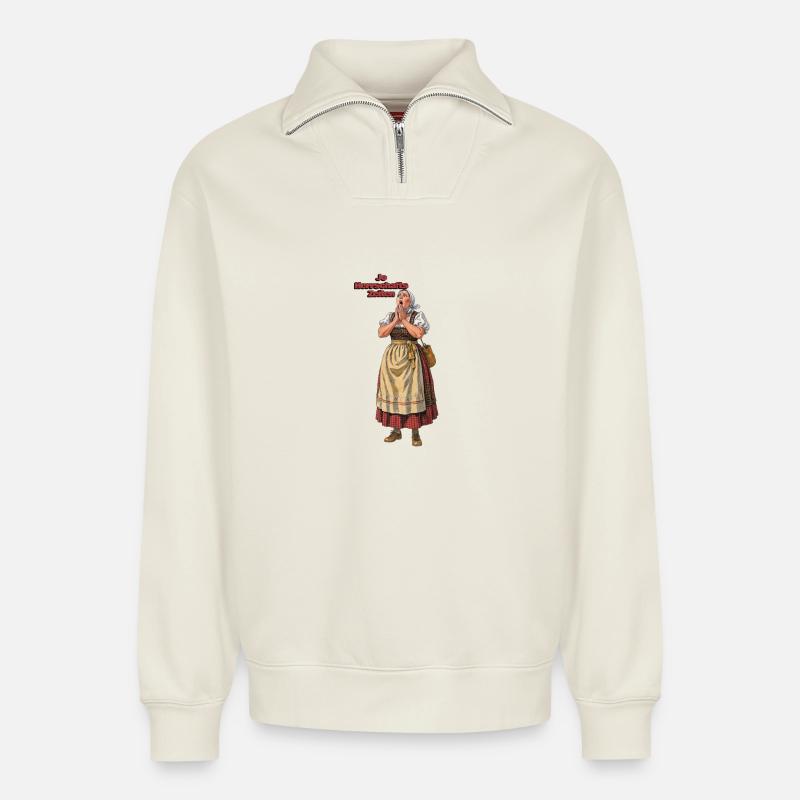 Dirndl Retro Jo Herrschaftszeiten - Relaxed Unisex Organic Half Zip Sweatshirt – von SPREAD - Naturweiß