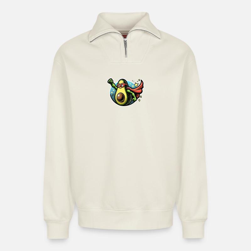 Avocadude: Verteidiger der Köstlichkeit - Relaxed Unisex Organic Half Zip Sweatshirt – von SPREAD - Naturweiß