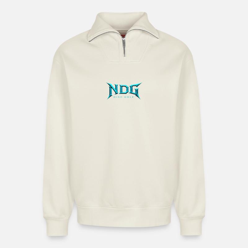 NDG Disc Golf Eislogo-Licht - Relaxed Unisex Organic Half Zip Sweatshirt – von SPREAD - Naturweiß