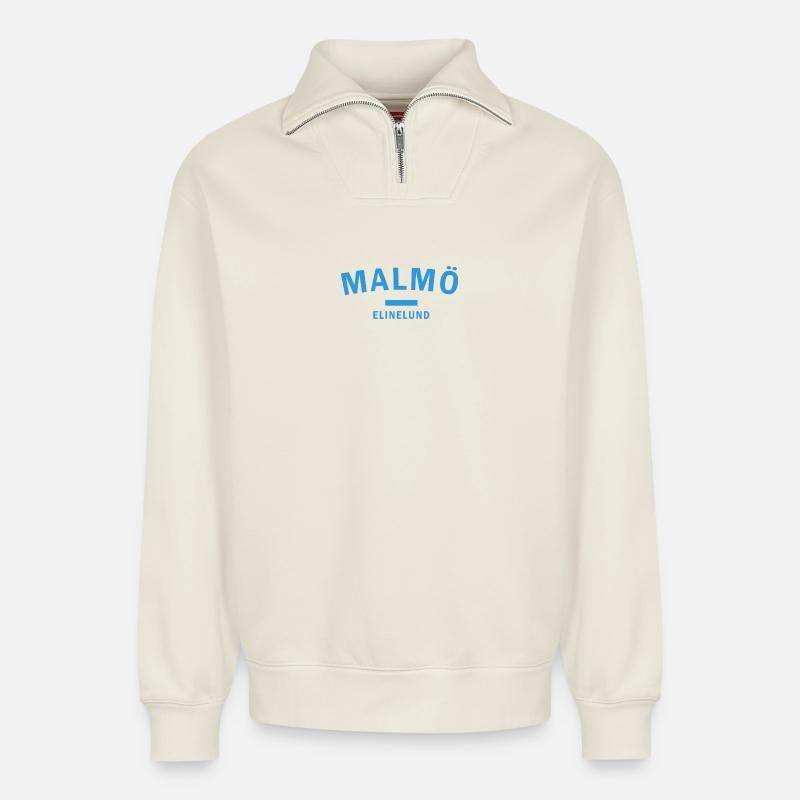 Vardagshjärta Malmö ElineLund Design - Sweat unisexe décontracté en coton biologique à demi-zip – de SPREAD - blanc cassé