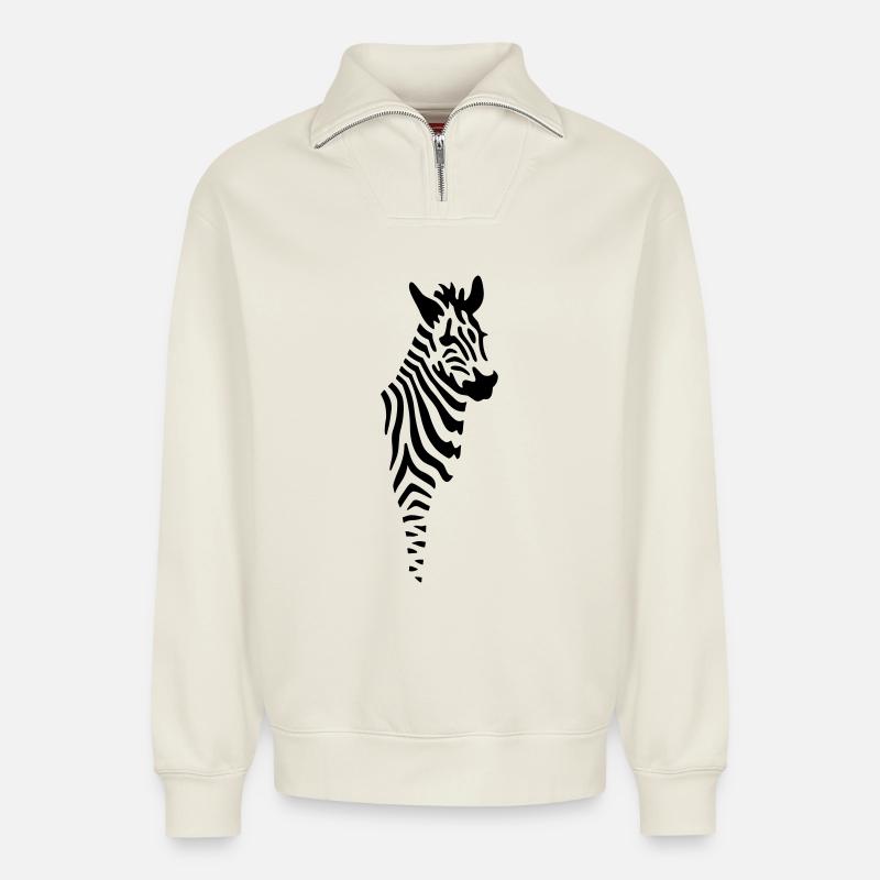 Zebra - Relaxed Unisex Organic Half Zip Sweatshirt – von SPREAD - Naturweiß