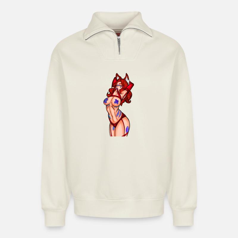 Phönix-Wut - Relaxed Unisex Organic Half Zip Sweatshirt – von SPREAD - Naturweiß