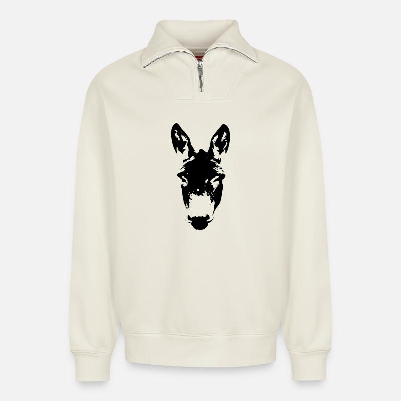 Âne - Sweat unisexe décontracté en coton biologique à demi-zip – de SPREAD - blanc cassé