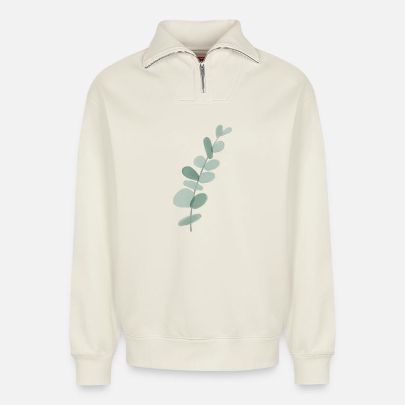 Eukalyptus - Relaxed Unisex Organic Half Zip Sweatshirt – von SPREAD - Naturweiß