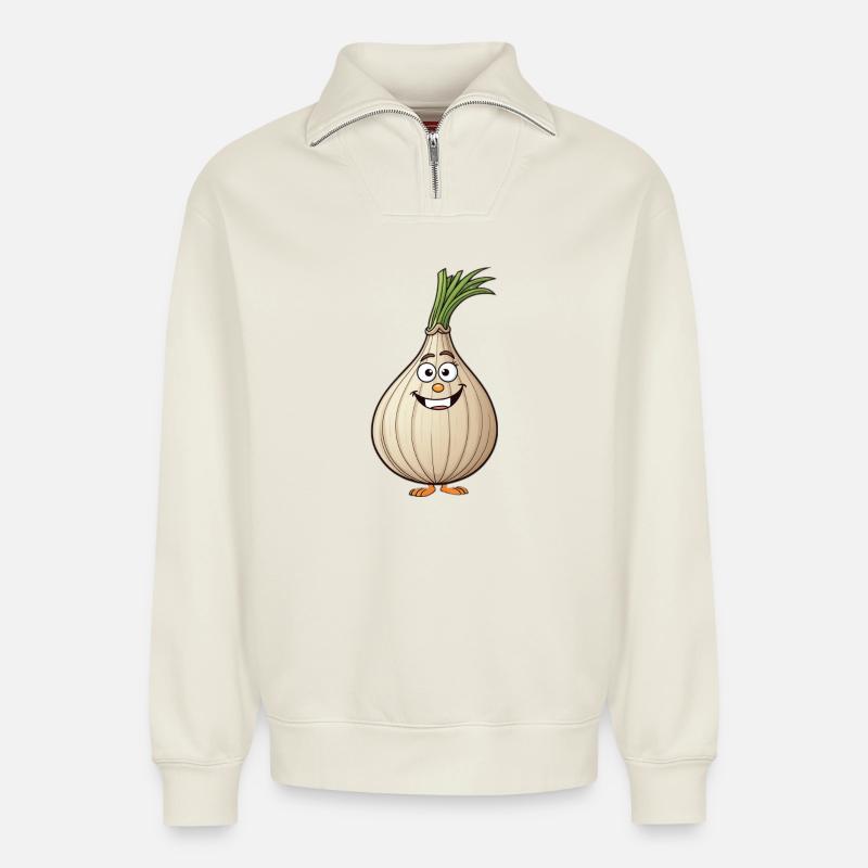 Oignon heureux - Sweat unisexe décontracté en coton biologique à demi-zip – de SPREAD - blanc cassé