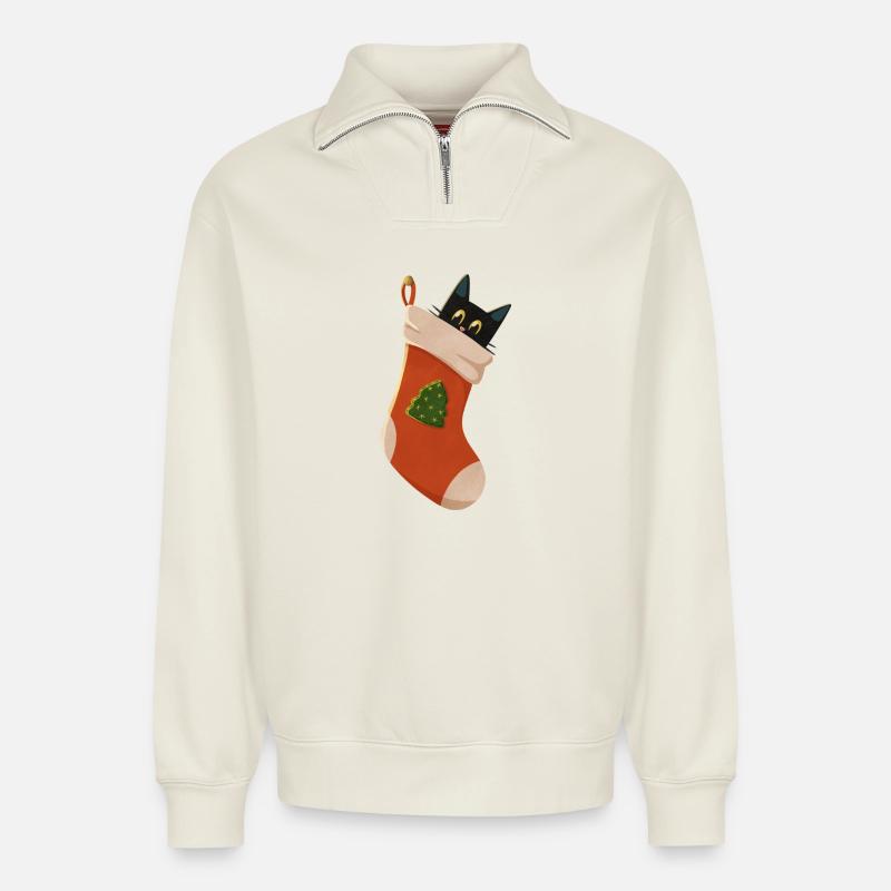 Katze in Stiefel - Relaxed Unisex Organic Half Zip Sweatshirt – von SPREAD - Naturweiß