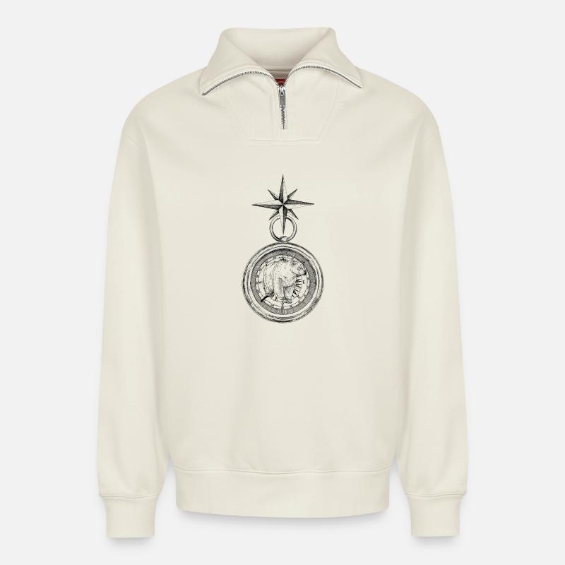 ARKTISCHER KOMPASS - Relaxed Unisex Organic Half Zip Sweatshirt – von SPREAD - Naturweiß