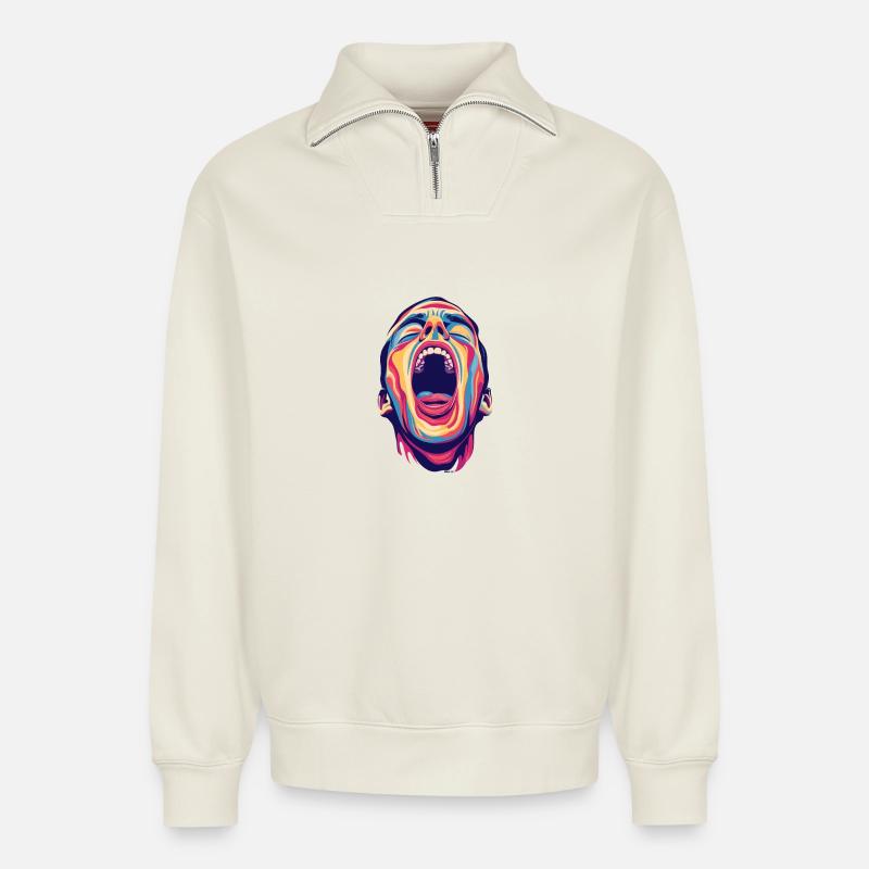 Screaming - Relaxed Unisex Organic Half Zip Sweatshirt – by SPREAD - off white