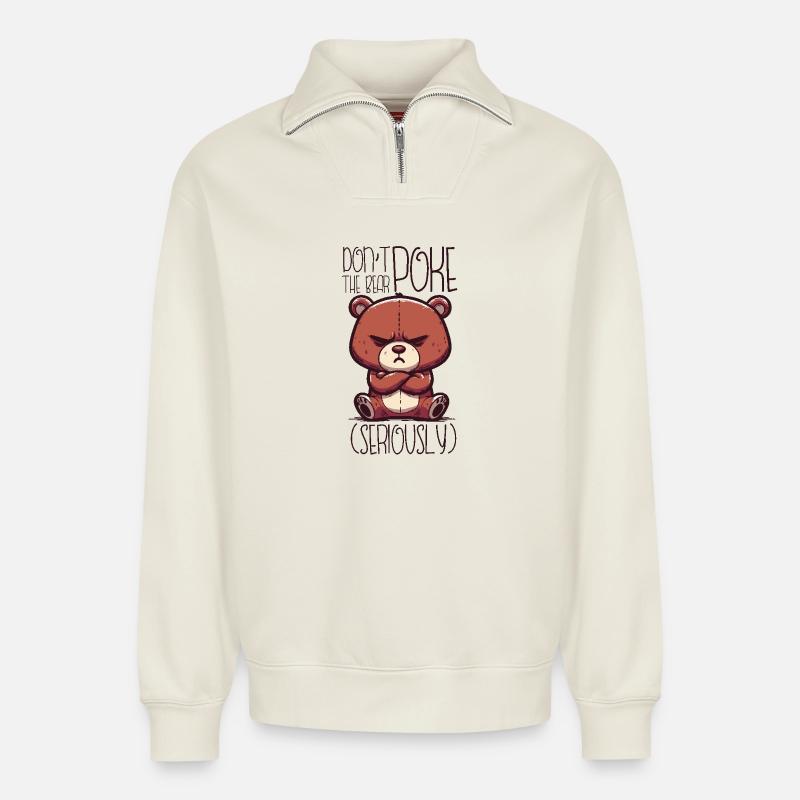 Serious Teddy - Relaxed Unisex Organic Half Zip Sweatshirt – von SPREAD - Naturweiß