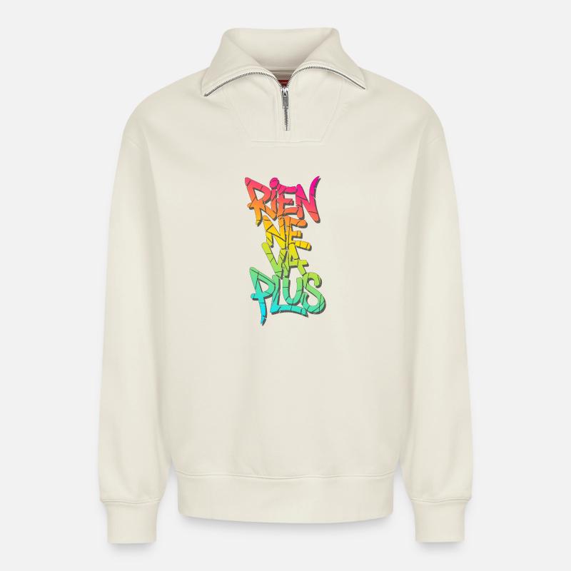 Rien ne va plus - Relaxed Unisex Organic Half Zip Sweatshirt – von SPREAD - Naturweiß