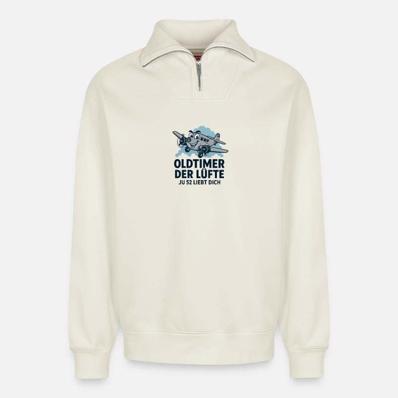 Oldtimer der Lüfte Ju52 - Relaxed Unisex Organic Half Zip Sweatshirt – von SPREAD - Naturweiß