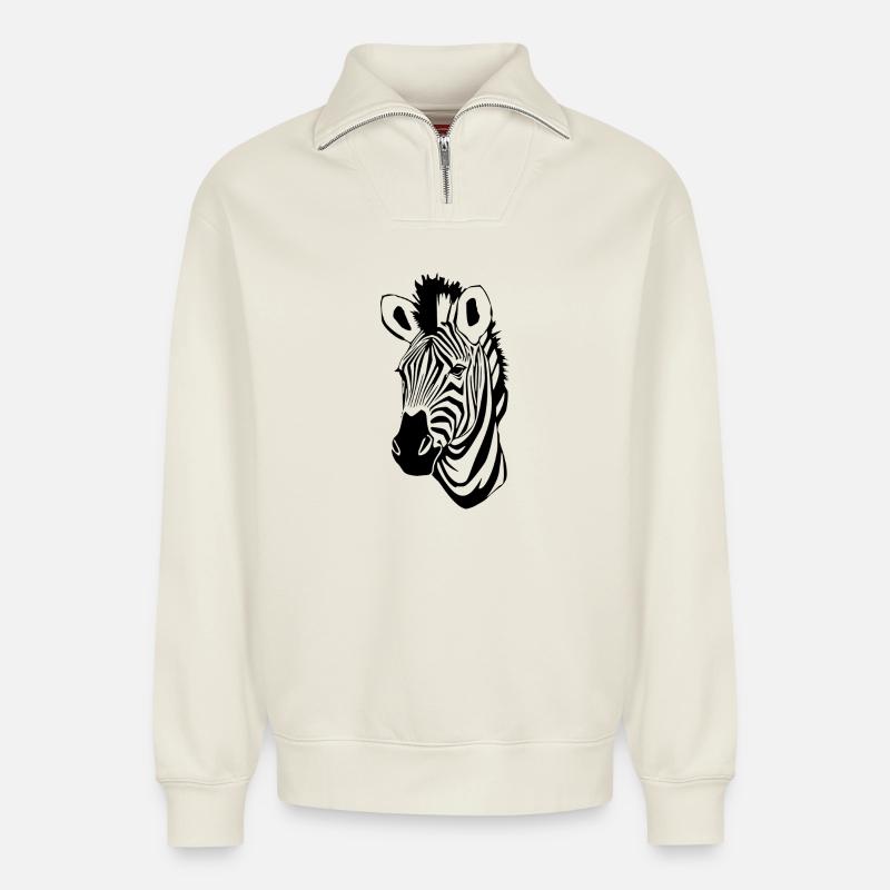Zebra T-shirt Geschenk - Relaxed Unisex Organic Half Zip Sweatshirt – von SPREAD - Naturweiß