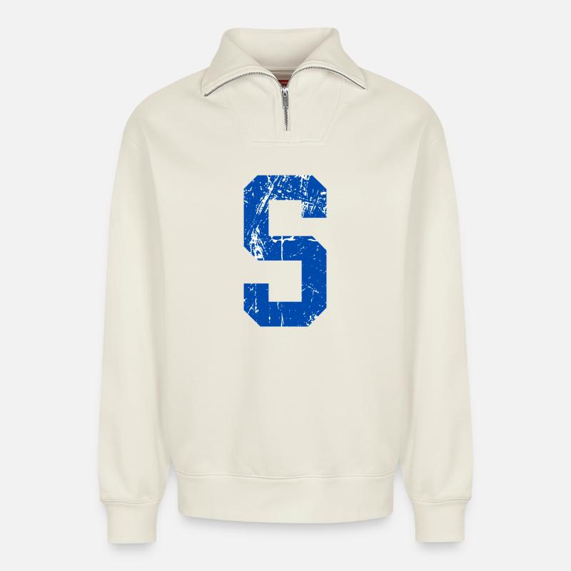Retro Sportbuchstaben - Relaxed Unisex Organic Half Zip Sweatshirt – von SPREAD - Naturweiß