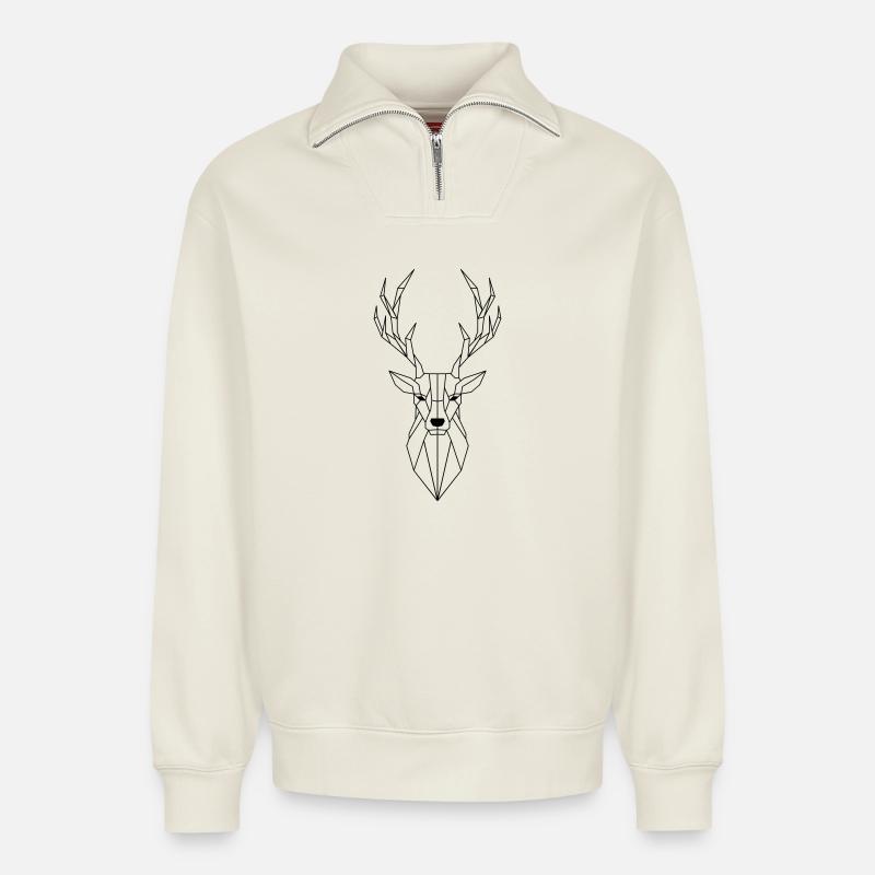 Deer Polygon - Relaxed Unisex Organic Half Zip Sweatshirt – by SPREAD - off white