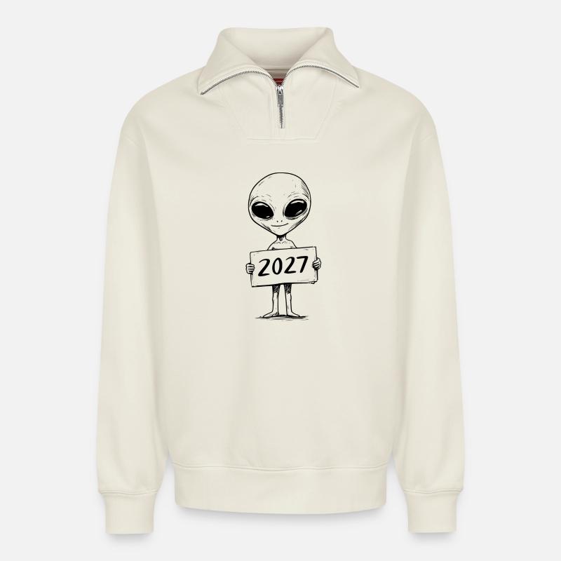 putziges Alien - Relaxed Unisex Organic Half Zip Sweatshirt – von SPREAD - Naturweiß
