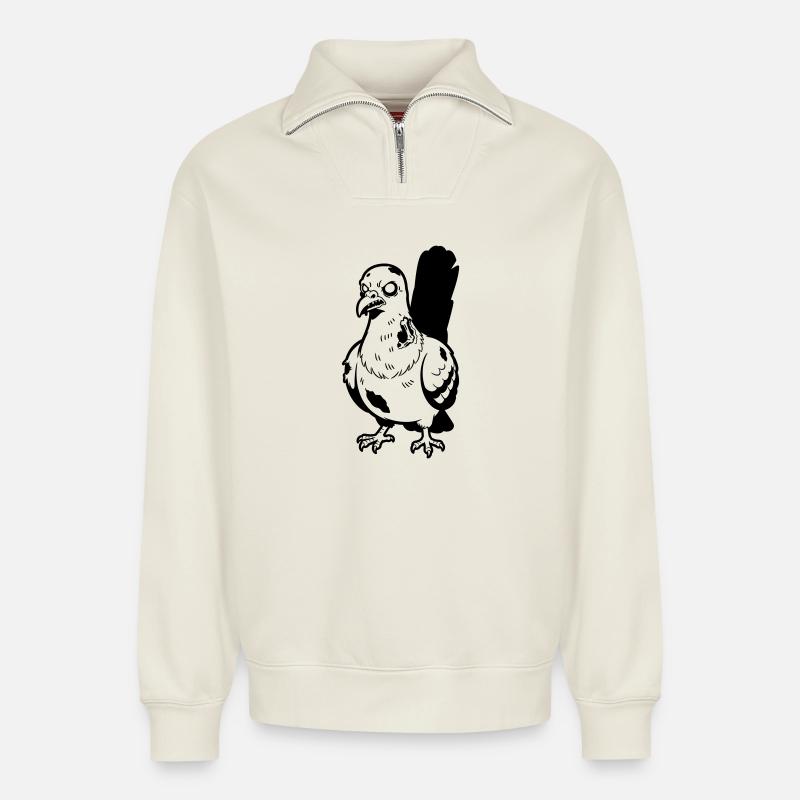 Zombie Pigeon - Relaxed Unisex Organic Half Zip Sweatshirt – by SPREAD - off white