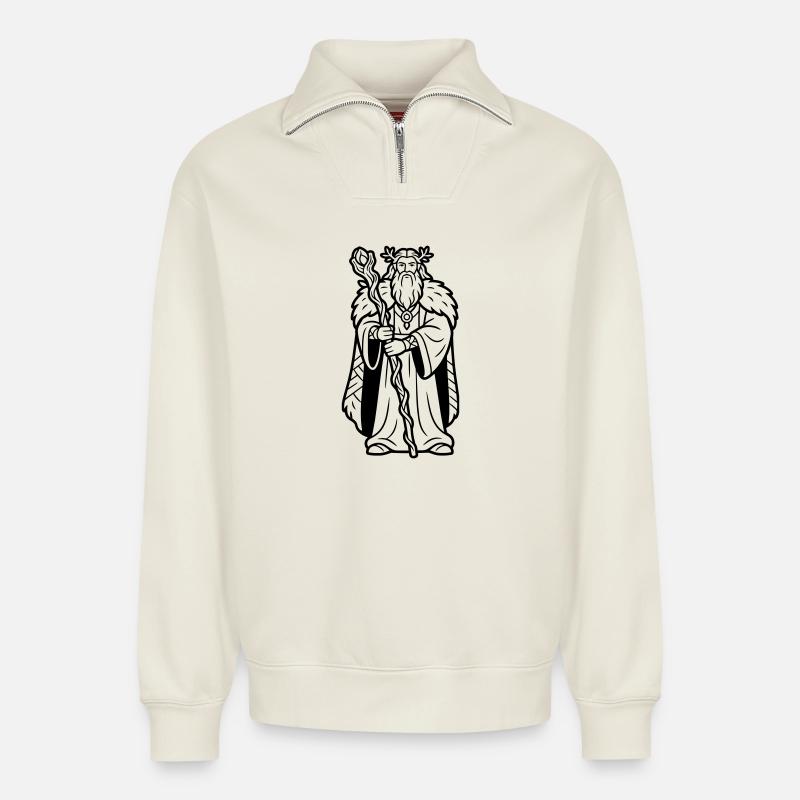 Druide - Relaxed Unisex Organic Half Zip Sweatshirt – von SPREAD - Naturweiß