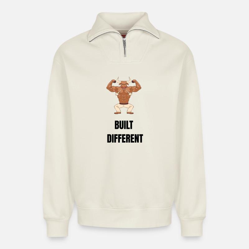 Construit différemment - Sweat unisexe décontracté en coton biologique à demi-zip – de SPREAD - blanc cassé