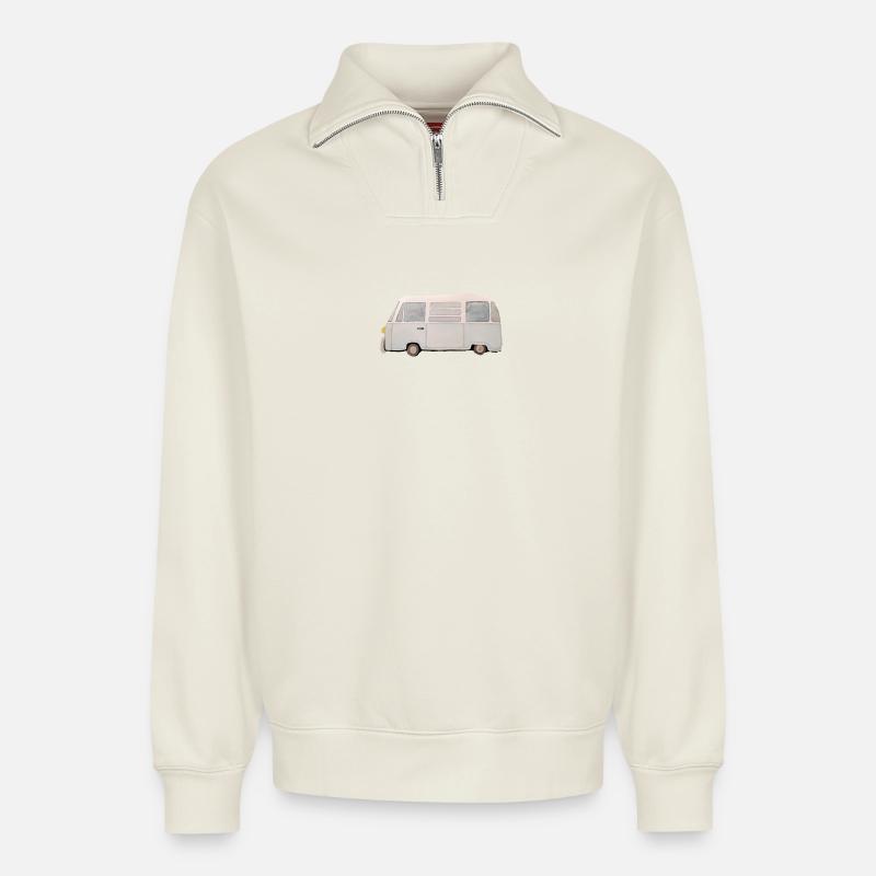 Camper Campingbus - Relaxed Unisex Organic Half Zip Sweatshirt – von SPREAD - Naturweiß
