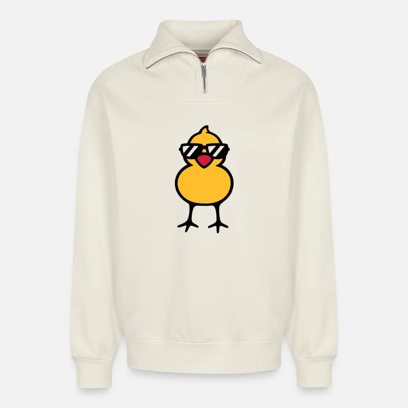 cool chick (rd) - Sweat unisexe décontracté en coton biologique à demi-zip – de SPREAD - blanc cassé