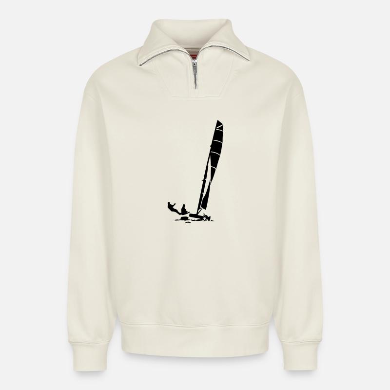 Katamaran - Relaxed Unisex Organic Half Zip Sweatshirt – von SPREAD - Naturweiß
