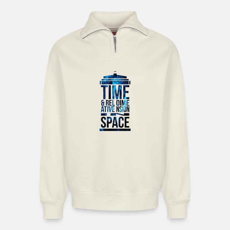TARDIS - Relaxed Unisex Organic Half Zip Sweatshirt – von SPREAD - Naturweiß