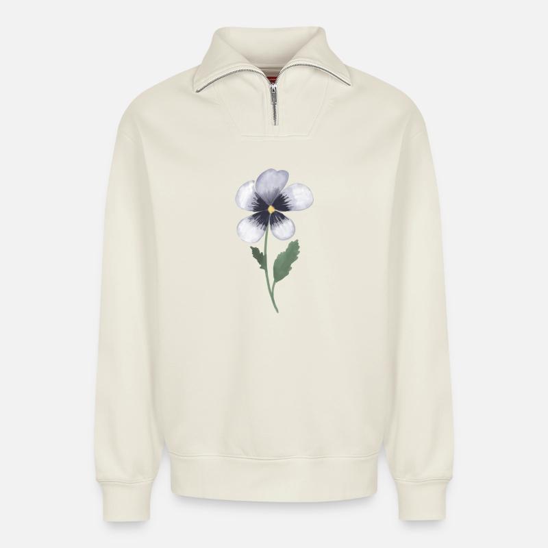 Stiefmütterchen Veilchen - Relaxed Unisex Organic Half Zip Sweatshirt – von SPREAD - Naturweiß