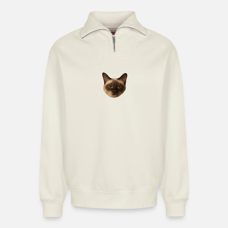 Siamkatze - Relaxed Unisex Organic Half Zip Sweatshirt – von SPREAD - Naturweiß