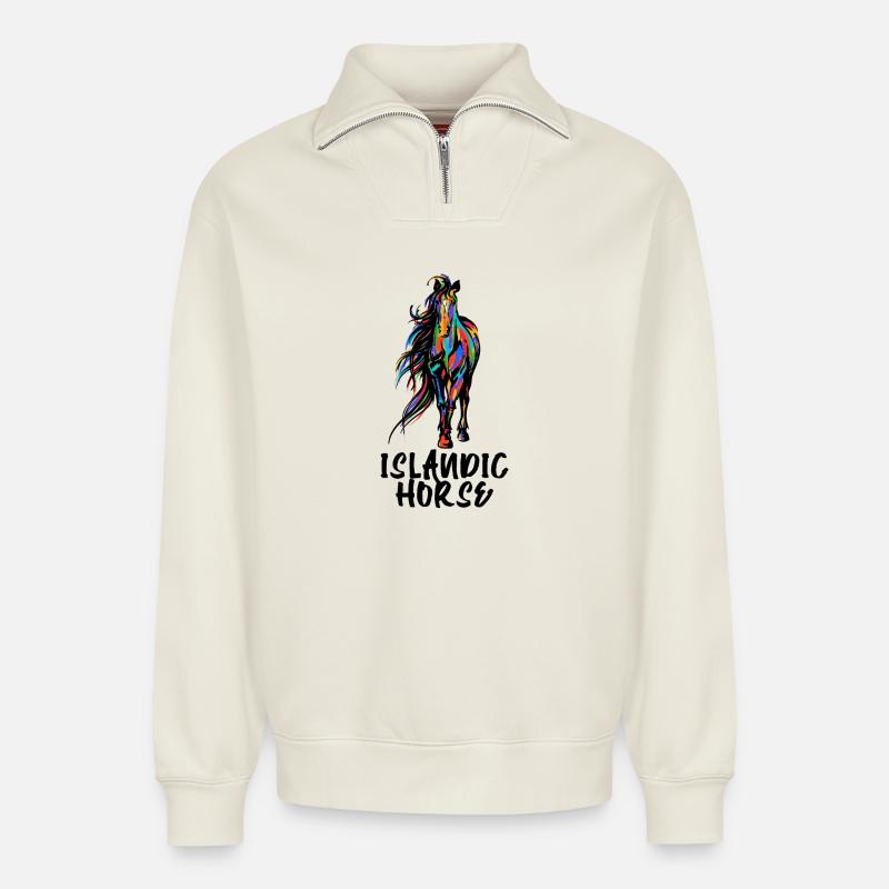 Islandpferde Statement Pferde Pferdefan Isländer - Relaxed Unisex Organic Half Zip Sweatshirt – von SPREAD - Naturweiß