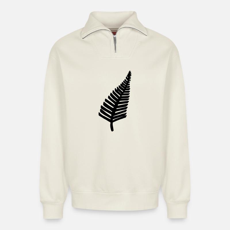 Fougère - Sweat unisexe décontracté en coton biologique à demi-zip – de SPREAD - blanc cassé