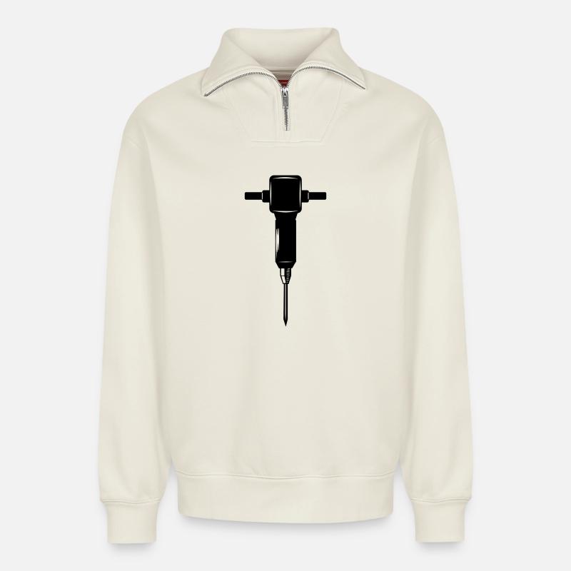 Krikhamer oder Presslufthammer - Relaxed Unisex Organic Half Zip Sweatshirt – von SPREAD - Naturweiß