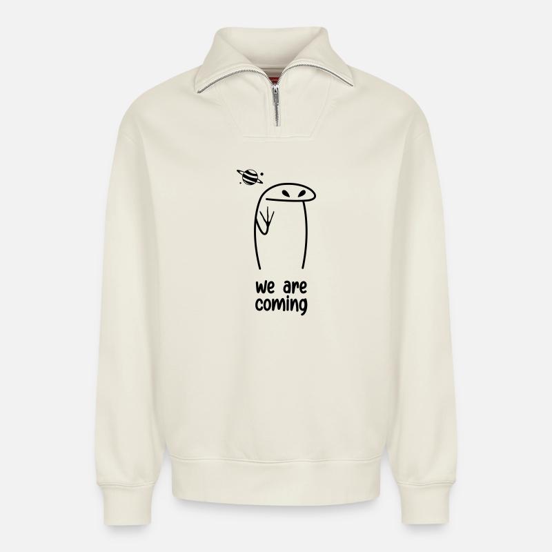 Alien Wir kommen - Relaxed Unisex Organic Half Zip Sweatshirt – von SPREAD - Naturweiß