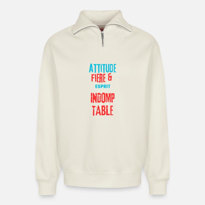 Stolz und unbezwingbar - Relaxed Unisex Organic Half Zip Sweatshirt – von SPREAD - Naturweiß