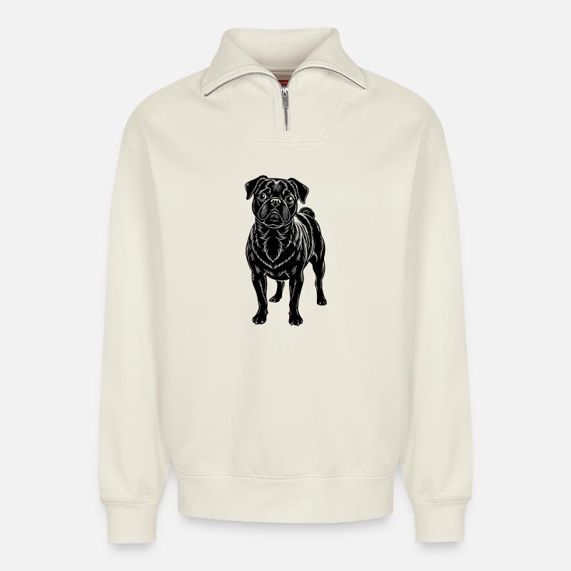 Mops - Relaxed Unisex Organic Half Zip Sweatshirt – von SPREAD - Naturweiß