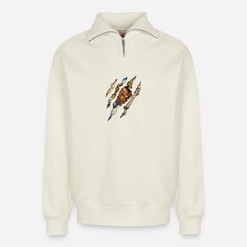 Samurai Claw - Relaxed Unisex Organic Half Zip Sweatshirt – by SPREAD - off white