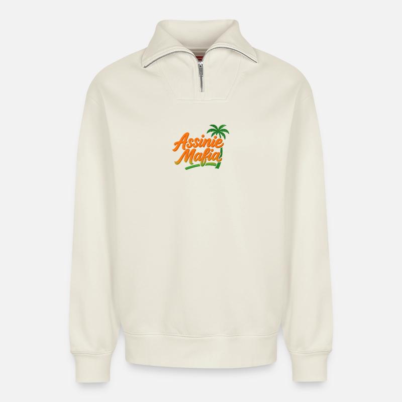 Assinie-Mafia - Relaxed Unisex Organic Half Zip Sweatshirt – von SPREAD - Naturweiß
