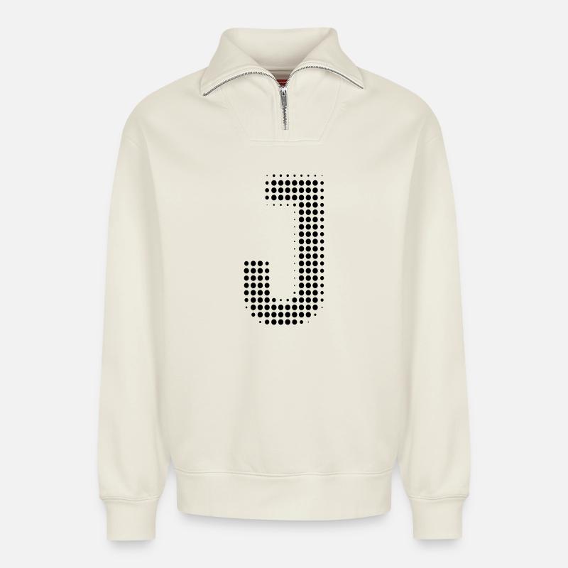 J Buchstabe Punkte Raster - Relaxed Unisex Organic Half Zip Sweatshirt – von SPREAD - Naturweiß