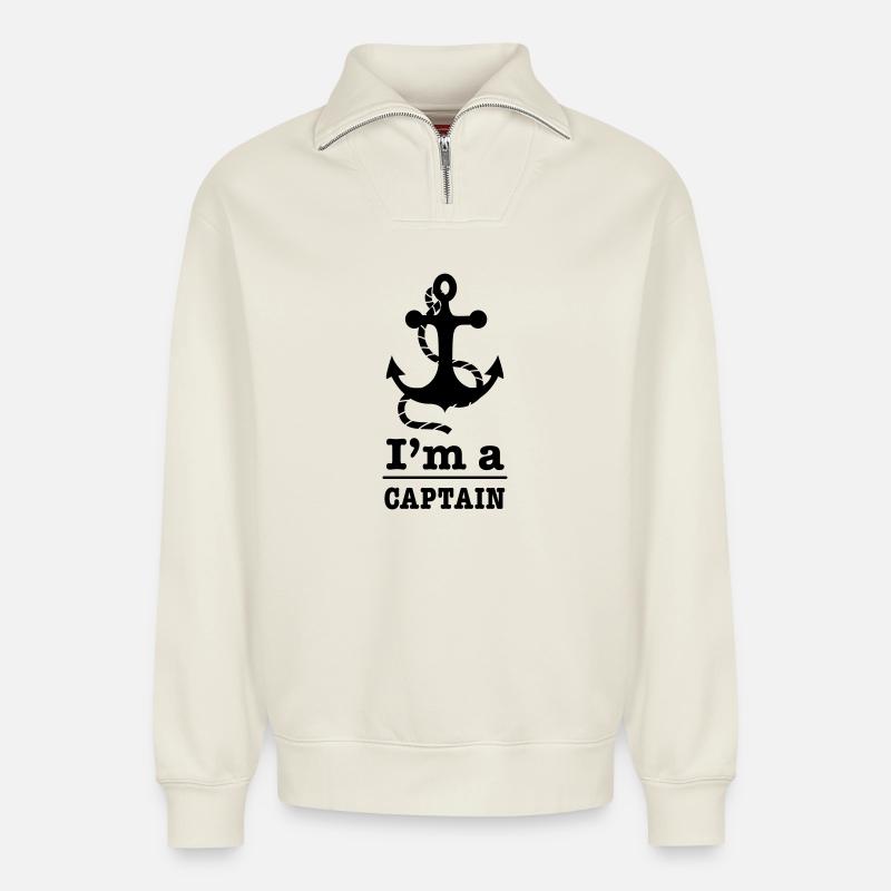 capitaine - Sweat unisexe décontracté en coton biologique à demi-zip – de SPREAD - blanc cassé