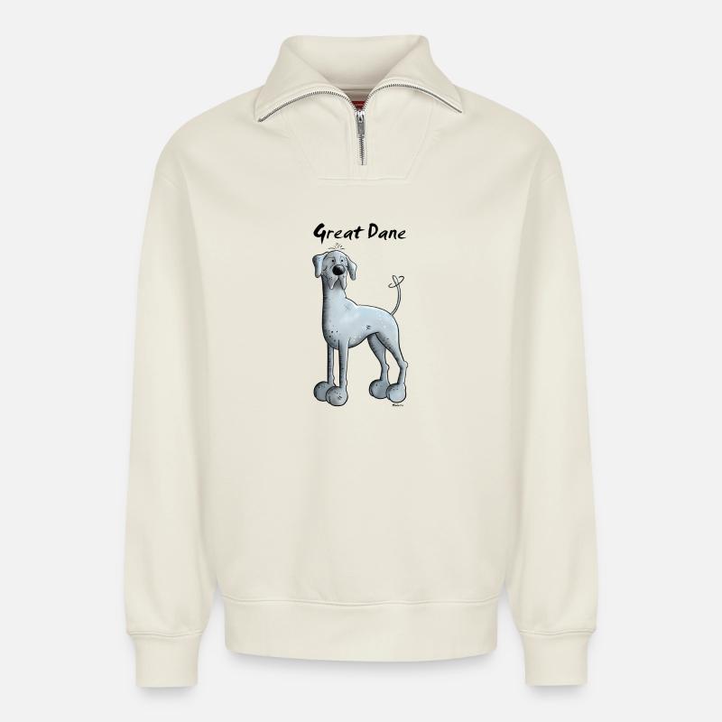 Drollige Deutsche Dogge - Relaxed Unisex Organic Half Zip Sweatshirt – von SPREAD - Naturweiß