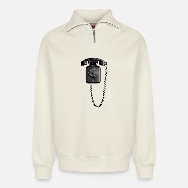 Mobile no thanks - Relaxed Unisex Organic Half Zip Sweatshirt – by SPREAD - off white